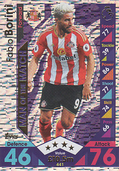 Fabio Borini Sunderland 2016/17 Topps Match Attax Man of the Match #441